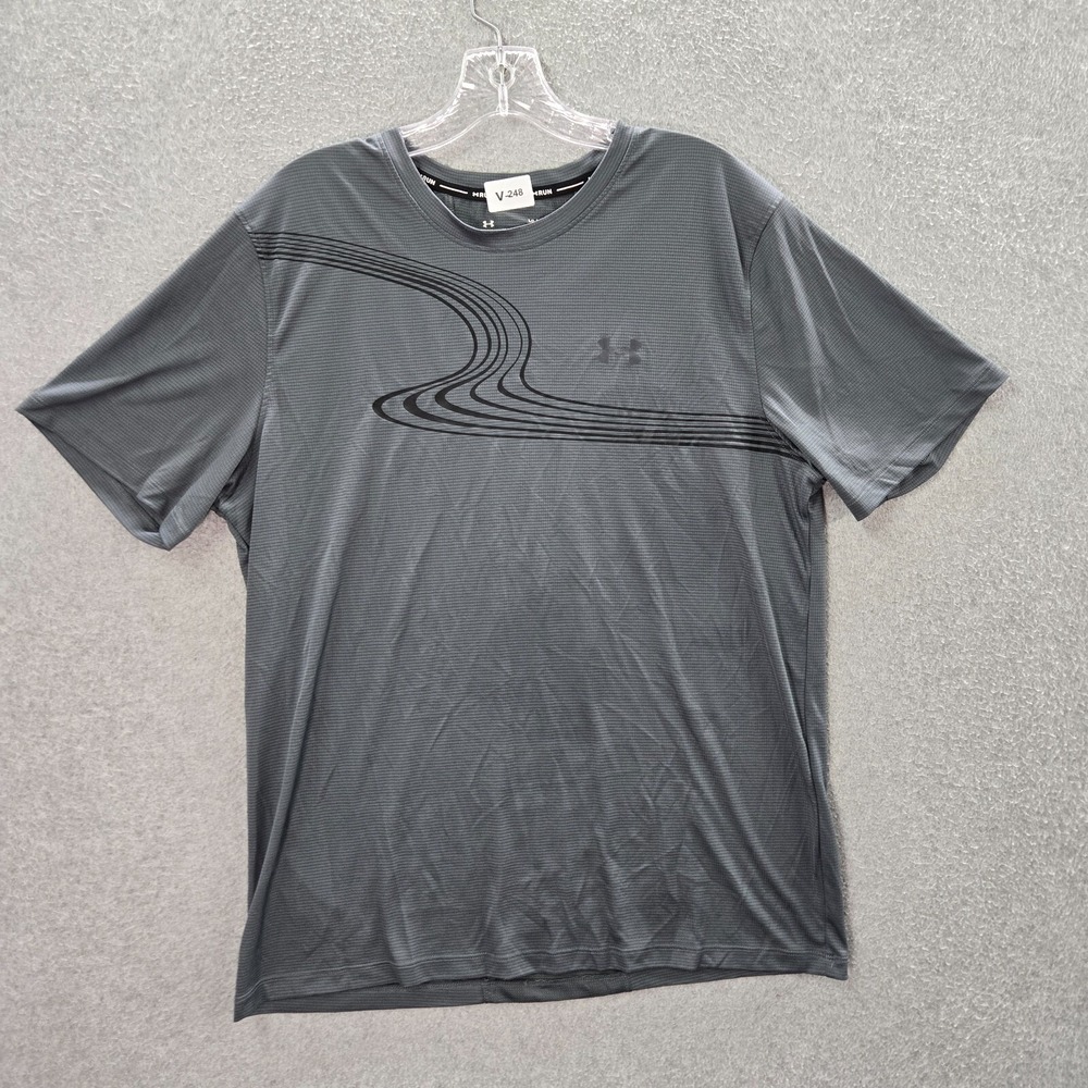 Under Armour Men Activewear Shirt Large Gray Run Fitted Heatgear Crew Neck Tee